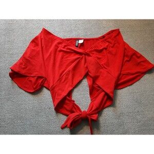 Divided Women's Crop Top Shirt Large L Red with Bow Short Sleeve
